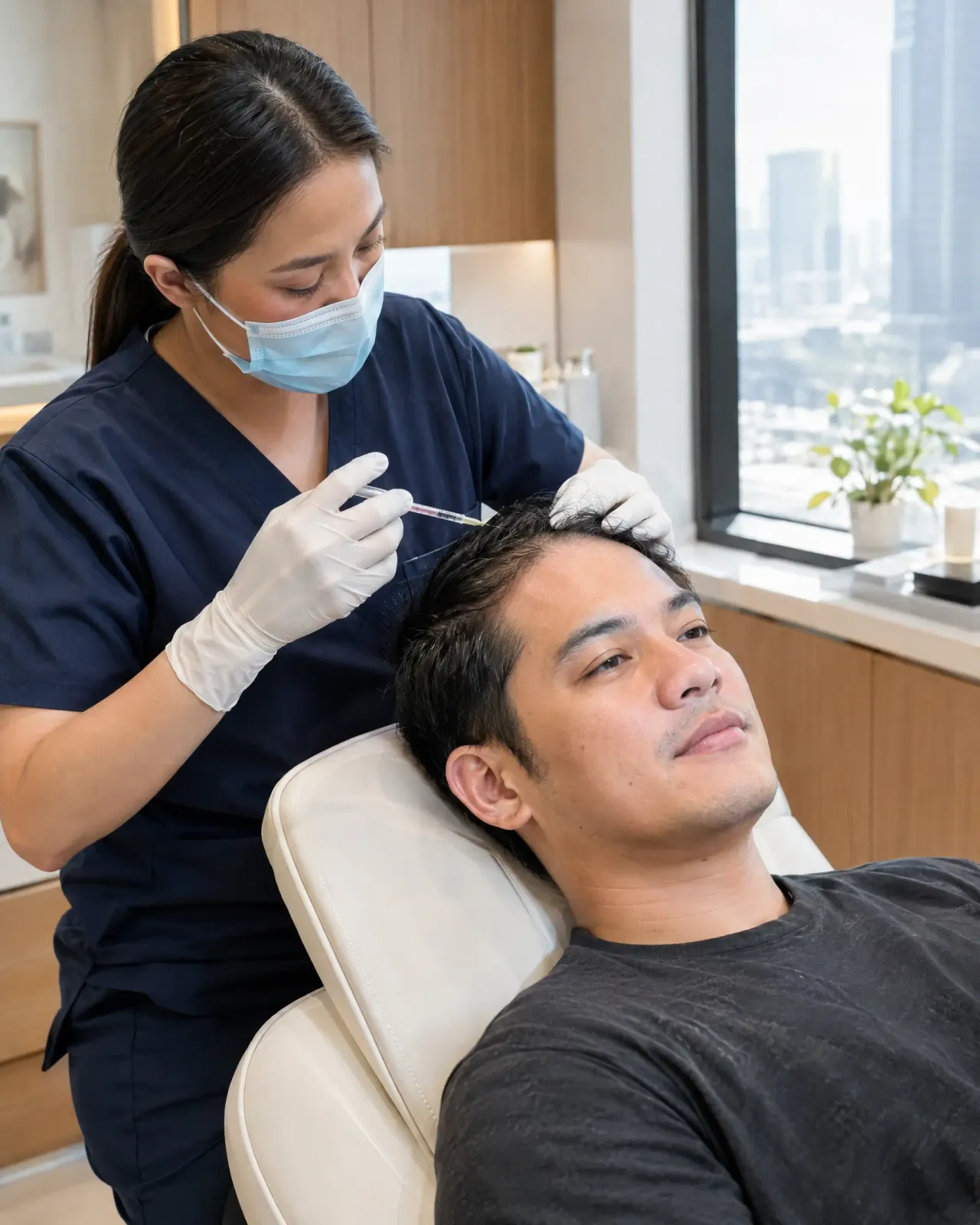 A non-surgical PRP scalp treatment being performed at GraftLab Philippines